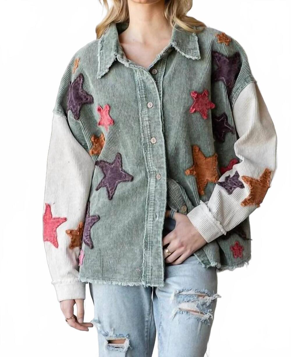 NEW OLI & HALI washed star patch corduroy shacket in sage - Picture 4 of 4